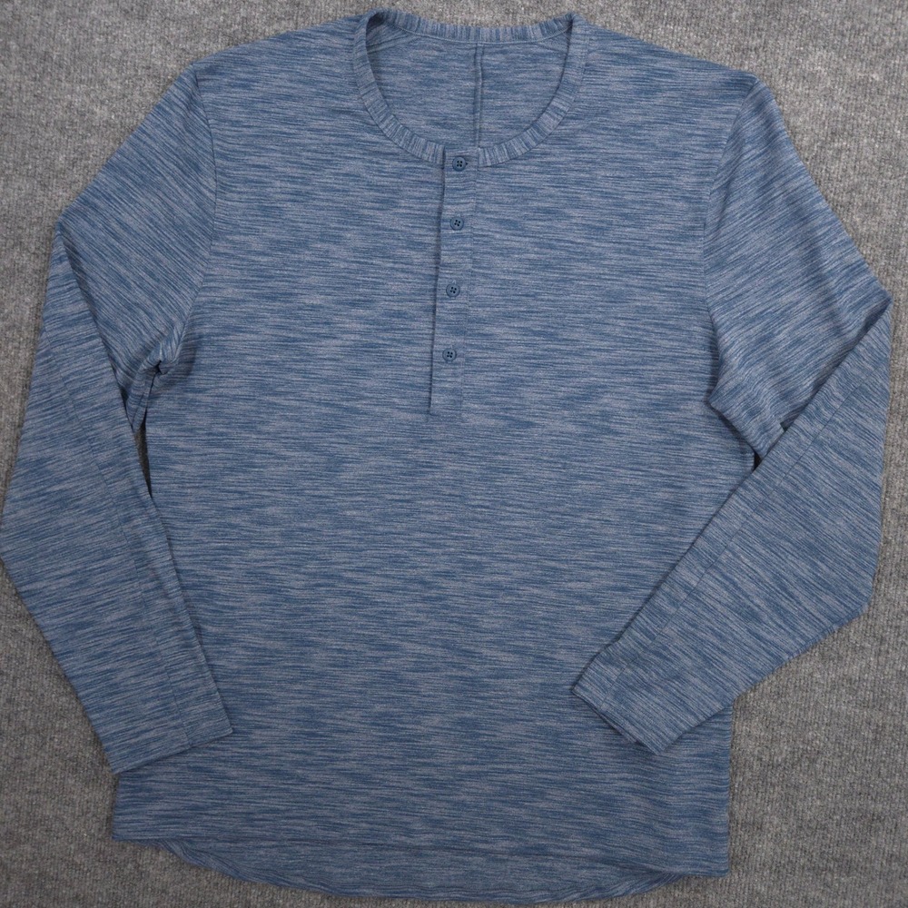 Lululemon‎ Pulse Slub Henley Shirt Mens XL Blue Rulu Performance Long Sleeve